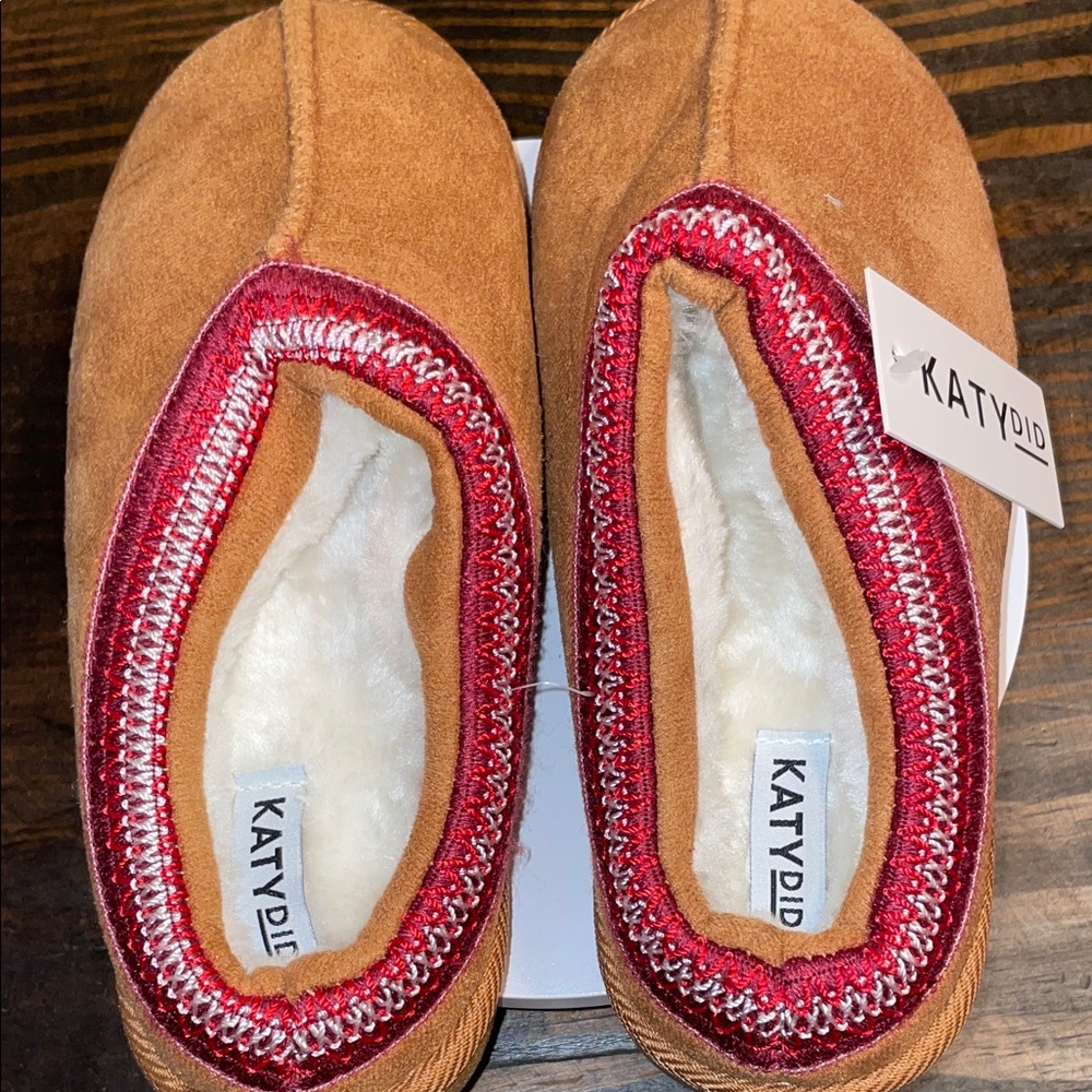 Katydid Brown Plush and Cozy Slip On with Red Trim
